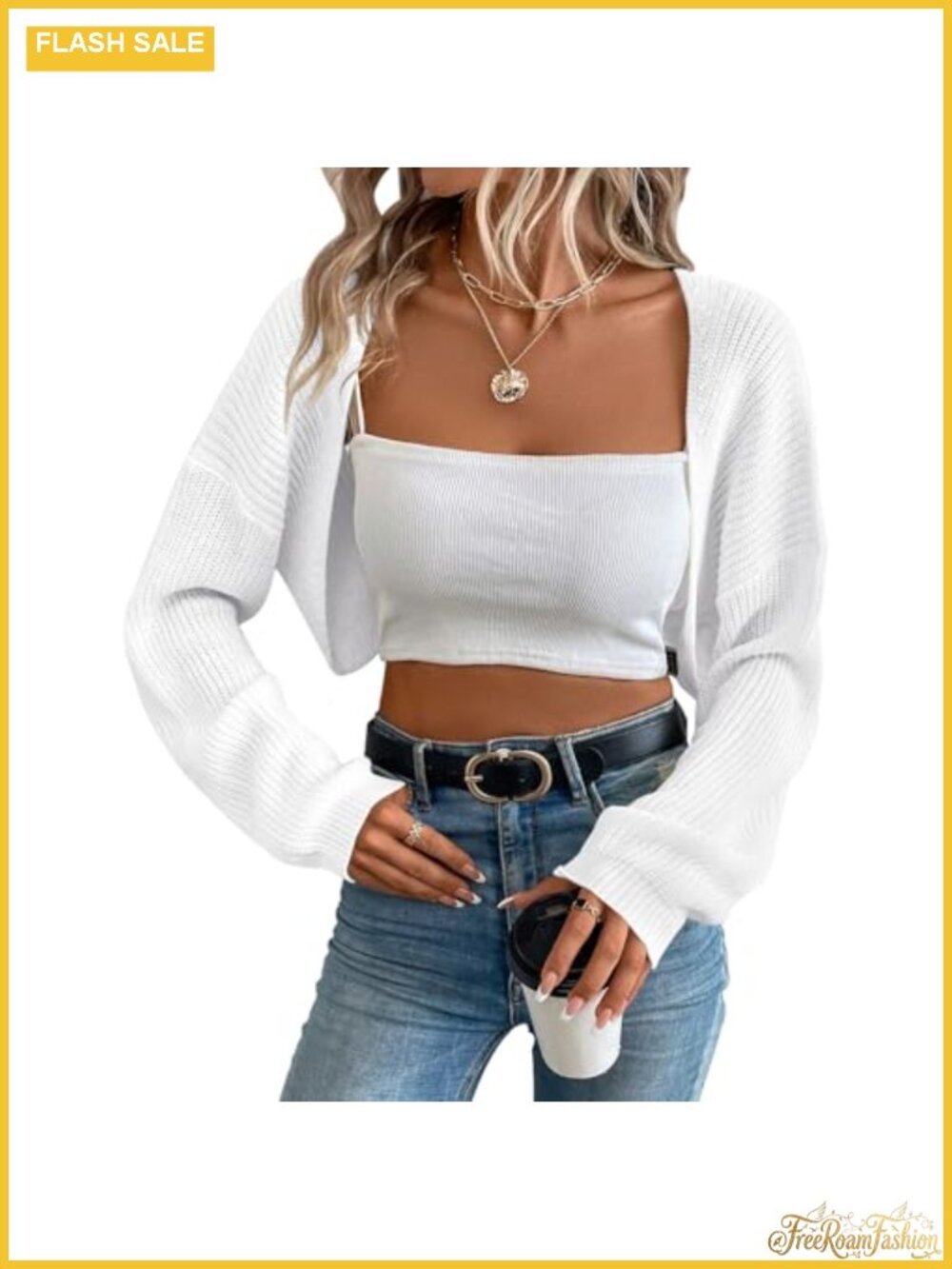 Womens Cropped Bolero Shrug Long Sleeve Open Front Knit Cardigan